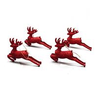 4 Small Red Festive Christmas Sparkling Glitter Reindeer Decorations