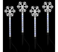 4 Snowflake Christmas Pathway Outdoor Garden Stake Lights Light Up Blue LED Home Lawn Decoration