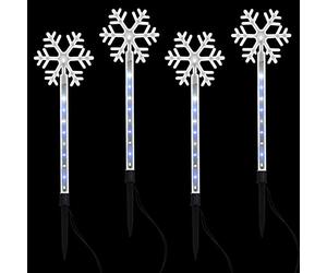 4 Snowflake Christmas Pathway Outdoor Garden Stake Lights Light Up Blue LED Home Lawn Decoration