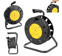 4 Socket Cable Cord Reel 25m Outdoor Extra Long Extension Lead, Heavy Duty Extension Cable Tidy with Resettable Safety Thermal Cut Out, Winding Handle, Outside Plug Socket for Garden, Power Tools