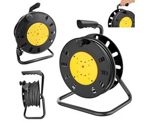 4 Socket Cable Cord Reel 25m Outdoor Extra Long Extension Lead, Heavy Duty Extension Cable Tidy with Resettable Safety Thermal Cut Out, Winding Handle, Outside Plug Socket for Garden, Power Tools