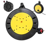 4 Socket Cable Reel 10m Outdoor Extension Lead with Resettable Safety Cut Out and Power Switch, Heavy-Duty Wind-Up Retractable Power Cord Reel, Outside Plug Socket for Garden, DIY, Garage, Workshop