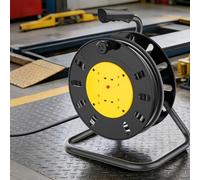 4 Socket Cable Reel, 25m Extension Cable Power Socket with Thermal Cut Out, Heavy Duty Outdoor Portable Manual Wind Drum Extension, Multi-Socket Power Electric Reel for DIY, Workshop, Garden, Home Use