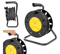 4 Socket Cable Reel with Winding Handle, 15M Outdoor Extension Lead Waterproof, Wind-Up Retractable Power Cord Reel, Thermal Cut Out, Heavy Duty Outside Plug Socket, for Garden, Workshop, Power Tool