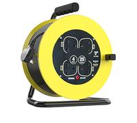 4 Socket Extension Lead Reel,25M, 13A, 240V Electrical Extension Reel, Heavy Duty Outdoor Extension Lead, for Garden Christmas Lights