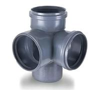 4" Soil Pipe 110 mm - Double Corner Branch Fittings 90° Sewer Waste Grey PVC Plumbing Triple Socket Junction |