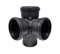 4" Soil Pipe 110mm - Double Corner Branch Triple Socket Junction 90° 87½° Black