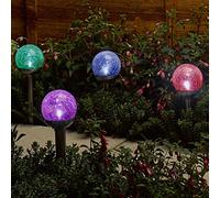 4 solar rainbow crackle globe colour changing stake lights