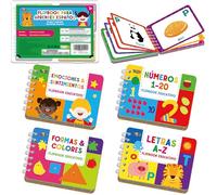 4 Spanish Learning Flipbooks, Double-Sided Printed Mini Book Set, Alphabet A-Z, Number 1-20, Feelings And Emotions, Shapes And Colors Mini Board Books Set, Early Educational Tool for Kids
