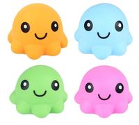 4 Squishy Stress Cute Octopus Balls - Sea Animal Toys, Bright Coloured, Soft Fun Fidget Toy, Anxiety Relief, Squeeze Sensory Toy, ADHD, Autism, For Kids, 4 Colours