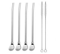 4 Stainless Steel Drinking Straws - with Filter Spoon,Removable Stainless Steel Straw Filter Spoon,for Filter Sediment,Loose Leaf Tea&Stirring,with 2Cleaning Brushes,Reusable Yerba Mate Bombilla Straw