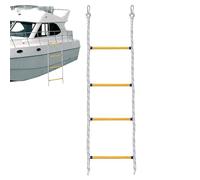 4 Step Boat Rope Ladder, Marine Rope Ladder, Nylon Rope Boat Ladder, Foldable Climbing Ladder with 2 Hooks, Assist Boat Folding Ladder for Kayak, Inflatable Boat, Motorboat