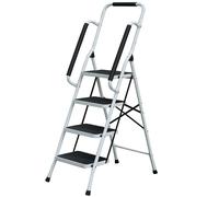 4 Step Ladder Folding Safety Stool Non Slip Tread Steel Foldable With Handrail