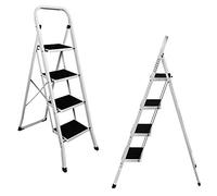 4 Step Metal Ladder, Folding Step Ladder with Rubber Anti Slip Tread Mats & Feet, Safety Sturdy Ladder, Heavy Duty 300lbs Max Capacity, for Kitchen, Garage, Garden