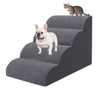 4 Step Pet Stairs Ramp for High Beds Sofas 18-24 Inch with Sturdy Non Slip Waterproof Pads, Machine Washable Cover Indoor Balanced Design for Cats Dogs Small Medium Large XL Pets Grey