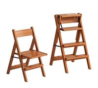 4-Step Solid Wood Folding Step Stool & Ladder - Multi-Functal Convertible Chair for Home, Kitchen, Garden, Library - Dual Purpose Wooden Footstool in Natural h