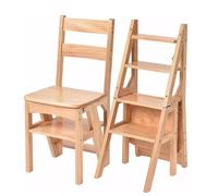 4-Step Stool Stepladder - Solid Wood Folding Library Ladder Chair - Versatile Display Stand for Home Office Kitchen, Stylish Design for Flower Shelf