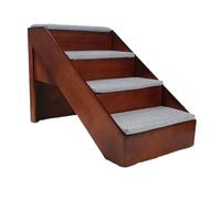 4 Step Wood Dog Stairs With Storage For High Beds & Couches Removable Mat 130lbs Capacity For Small Dogs & Cats(Brown)