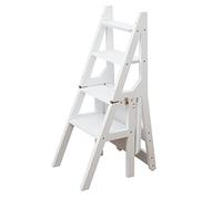 4 Step Wooden Folding Chair Ladder Shelf for Kitchen and Office White