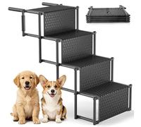 4-Steps Dog Steps for Car, Adjustable Dog Ramp for SUV Boot Access Folding Portable Dog Stairs, Non-Slip 600D Oxford, 80kg/176lbs Capacity, Lightweight Aluminum for Arthritic/Short-Legged Dogs
