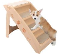 4 Steps Folding Collapsible Pet for Dogs And Cats, Small Animals To Reach Couch Or Bed, Carpeted, Non-Slip, Plastic(Beige)