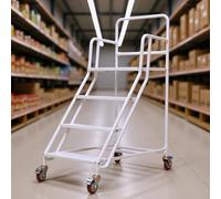 4-Steps Rolling Stairs with Wheels, Rolling Steps Ladder Industrial Warehouse Mobile Stairs, Non Slip Factory Pickup Shelf, Supermarket Climbing Ladder for Garage, Library (white, 4 Steps)