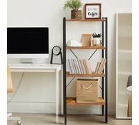 4-storey wooden bookshelf and metal frame bookshelf, modern bookshelf unit for living room, hallway, and office, country brown, 35D x 55W x 138H cm