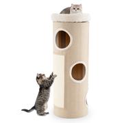 4-Story Cat House Elevated Cat Cave Bed for Multiple Cats-Natural