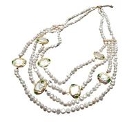4 Strands Cultured Freshwater White Potato Pearl Square Pearl Gold Plated Statement Necklace 21" wedding Luxury