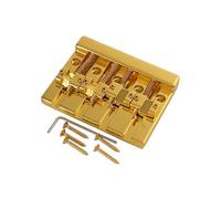 4 String Bass Bridge with Brass Saddles, Guitar Bridge Replacement, Tailpiece Replacement for 4 String Jazz Electric Bass, Bass Bridge Parts Enhanced Sustain Stable Installation (Gold)