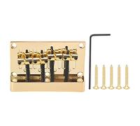 4 String Electric Bass Bridge, Fixed Type Saddle Plate with Screw Kit, Golden Zinc Alloy Replacement for 4 - String Bass Guitar, Adjustable String Height and Pitch