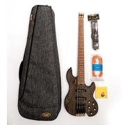 4-String Headless Electric Bass Guitar with ASH Body & Roasted Maple Neck - Active/Passive J-Style Pickups, 24 Stainless Steel Frets, Matte Finish Solid Body Bass (Tea-colored with Bag)