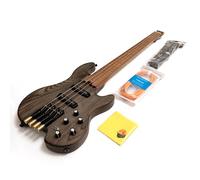 4-String Headless Electric Bass Guitar with ASH Body & Roasted Maple Neck - Active/Passive J-Style Pickups, 24 Stainless Steel Frets, Matte Finish Solid Body Bass (Tea-colored no Bag)