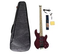 4-String Headless Electric Bass Guitar with ASH Body & Roasted Maple Neck - Active/Passive J-Style Pickups, 24 Stainless Steel Frets, Matte Finish Solid Body Bass (Dark Red with Bag)