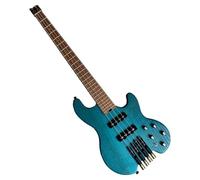 4-String Headless Electric Bass Guitar with ASH Body & Roasted Maple Neck - Active/Passive J-Style Pickups, 24 Stainless Steel Frets, Matte Finish Solid Body Bass (Blue no Bag)