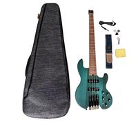 4-String Headless Electric Bass Guitar with ASH Body & Roasted Maple Neck - Active/Passive J-Style Pickups, 24 Stainless Steel Frets, Matte Finish Solid Body Bass (Blue with Bag)