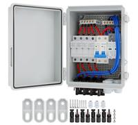 4 String Solar Combiner Box, IP65 Waterproof PV Combiner Box with 15 Current Fuse, 63A Air Circuit Breaker,Lightning Arrester for On/Off Grid Solar Panel System