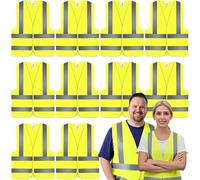 4-Strip High Visibility Safety Vest 360° Reflective, 10 Packs, Breathable Hi Vis Vest for Construction, Running, Cycling, Traffic Work - Adjustable Neon Yellow Waistcoat (One Size Fits Most)