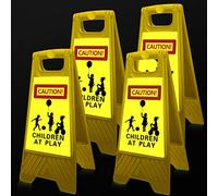 4 Stück reflektierendes Schild mit Aufschrift "Slow Down Kids at Play", doppelseitig, 61 cm, tragbarer Griff, Kinder beim Spielen, Warntafel, Vorsicht, Park, Gehweg (gelb)