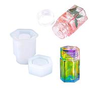 4 Style DIY Jewelry Resin Casting Molds Bottle Storage Jar with Lid Crystal Epoxy Mold Kit Handmade Craft Aromatherapy Candle Making Tool Clear Silicone Plaster Clay Mould （Hexahedron Bottle）