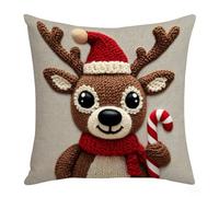 4 Styles Christmas Cushion Covers 45 x 45, Linen Xmas Pillow Cases, Santa Snowman Deer Throw Pillow Covers, Christmas Sofa Cushions, for Christma Decorations Home Party Bedroom Living Room (D)