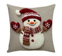 4 Styles Christmas Cushion Covers 45 x 45, Linen Xmas Pillow Cases, Santa Snowman Deer Throw Pillow Covers, Christmas Sofa Cushions, for Christma Decorations Home Party Bedroom Living Room (C)