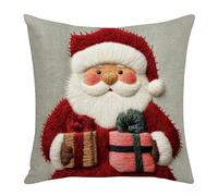 4 Styles Christmas Cushion Covers 45 x 45, Linen Xmas Pillow Cases, Santa Snowman Deer Throw Pillow Covers, Christmas Sofa Cushions, for Christma Decorations Home Party Bedroom Living Room (A)