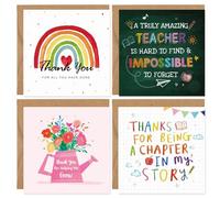4 Styles Thank You Cards with Envelopes Teacher Appreciation Greeting Cards Nursery Leaving Gift Christmas Gifts for Teacher Teaching Assistant