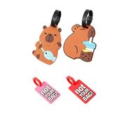 4 Suitcase Tags,Include 2 Pcs Cute Capybara Suitcase Tags & 2Pcs Silicone Luggage Tag for Suitcases,Suitcase Identifier,Travel Bag Tags with Name ID Card for Luggage,Baggage Handbag Tag Labels Tag