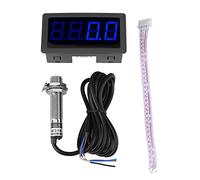 4 Digital LED Display Tachometer RPM Speed Meter Panel Inductive Hall Effect Sensor NPN Proximity Switch Red/Blue(Blue)