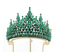 4" Tall Pageant Tiara Baroque Alloy Crystal Crown for Women Rhinestone Tiara Headband Wedding, Birthday, Princess Costume Accessory (Green)