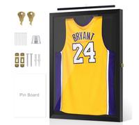 4 THOUGHT Jersey Frame Display Case, Large Lockable Shadow Box Sport Shirt Display Frame with 98% UV Protection Acrylic Door and Hanger for Football Hockey Basketball Baseball Shirt, Black