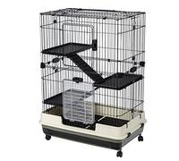 4 Tier 32in Small Animal Cage with Adjustable Height,Lockable Wheels,2.1cm/0.8in Bar Spacing,and Multi Access Design - Removable Trays,Safety Ramps,for Rabbits,Guinea Pigs,Ferrets (Negro)