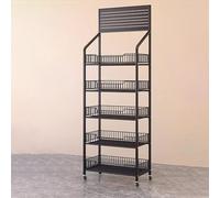 4-Tier / 5-Tier Retail Display Racks,Commercial Supermarket Shelf 3/4/5 Shelf,Extra Tall Grocery Store Shelf with Hook,With hook and universal wheel,for Pantry Kitchen Home Theater.(Black,60*27*165cm)